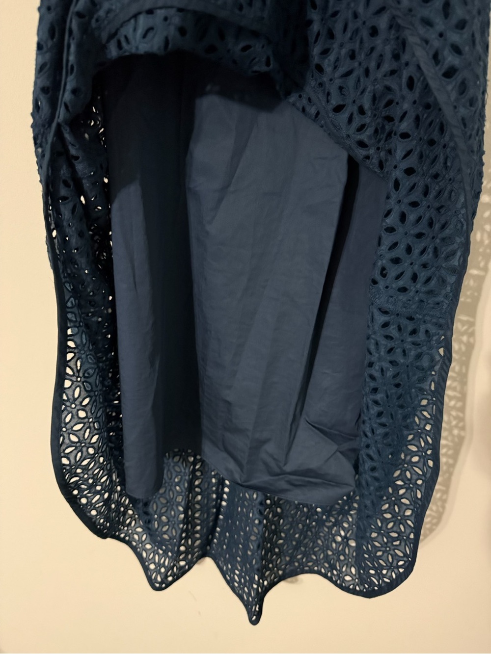 Tibi Navy Silk Cotton Eyelet Fit & Flare Dress Size 2 - Picture 5 of 7